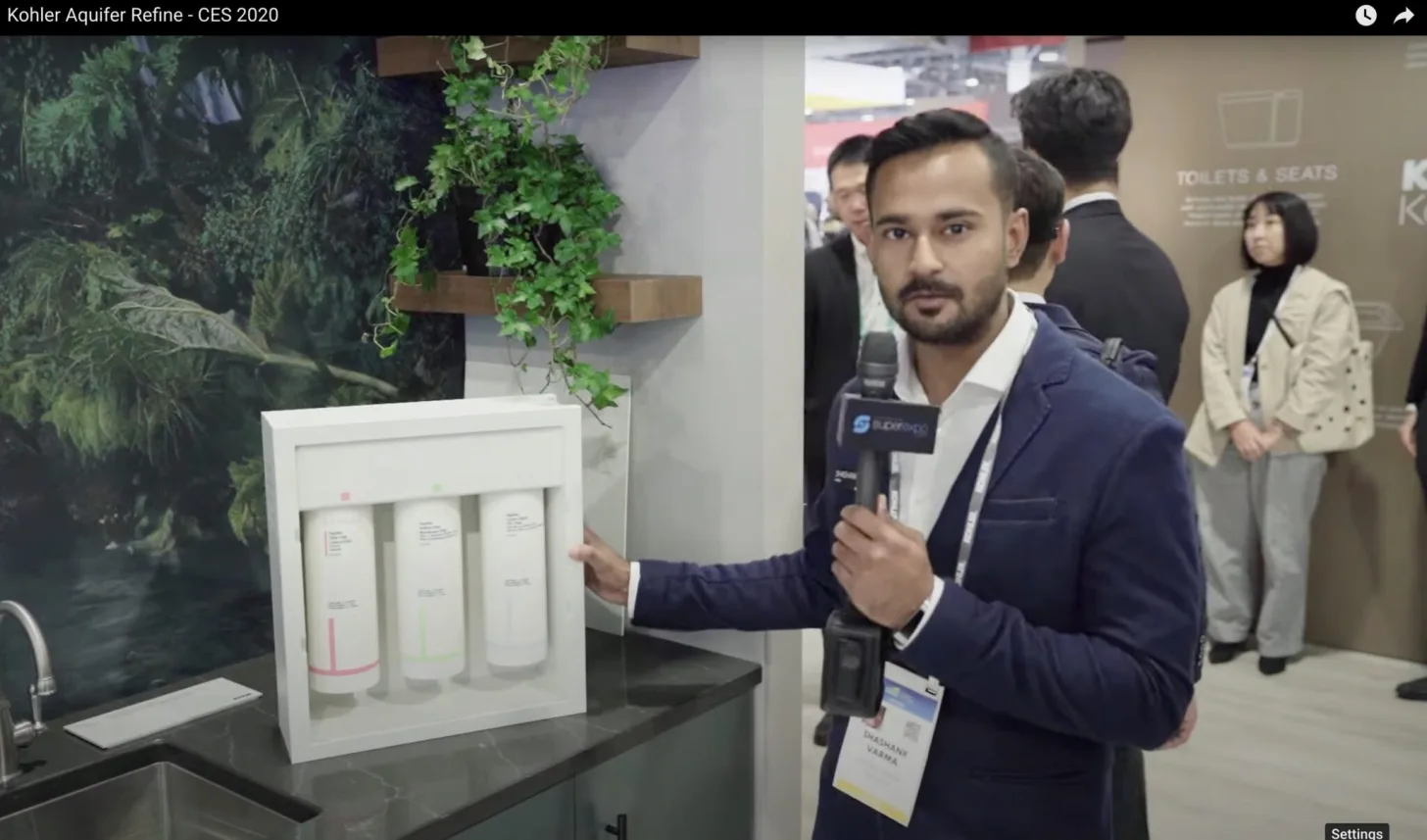Shashank Varma presenting the Kohler Aquifer Refine at CES 2020